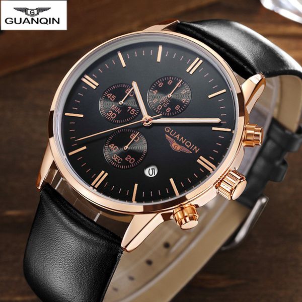 

relogio masculino guanqin mens watches famous men watches male clock erkek kol saati gold date gold a, Slivery;brown
