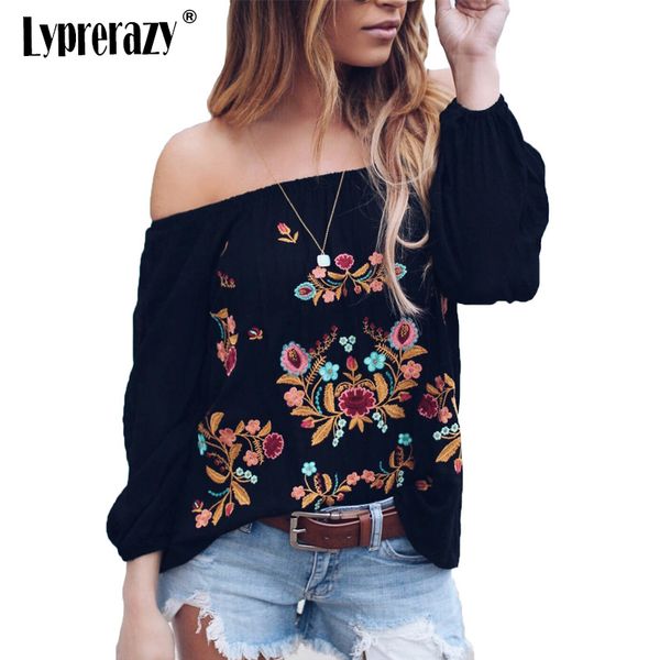 

lyprerazy bohemia ethnic women blouse vintage floral embroidery blusas shirts puff sleeve blouses, White