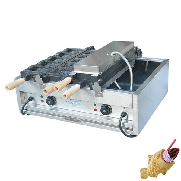 Elektrische Eiswaffelmaschine in Fischform/kommerzieller offener Taiyaki-Waffelautomat für Fisch