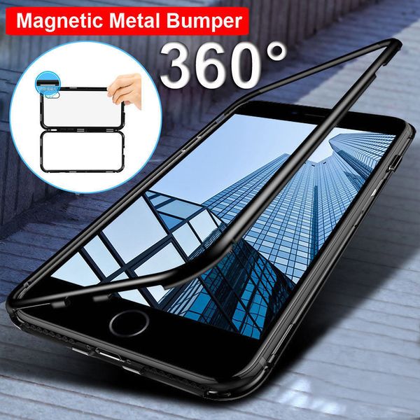 Flip ad adsorbimento magnetico 11 X Xs Max Plus 6 6S Cover posteriore in vetro temperato Custodia in metallo per Iphone 7 8 Custodia rigida