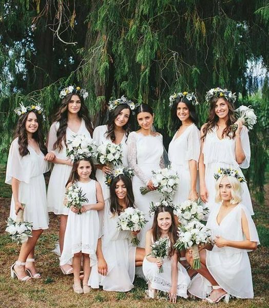 

Cheap Summer Beach Bridesmaid Dresses Short Flow Chiffon Boho Wedding Party Wear Plus Size Maid of Honor Short Gowns