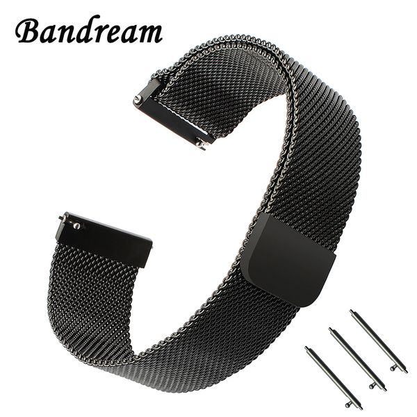 

milanese loop watchband 14mm 16mm 18mm 20mm 22mm 24mm magnet watch band stainless steel strap quick release belt wrist bracelet, Black;brown