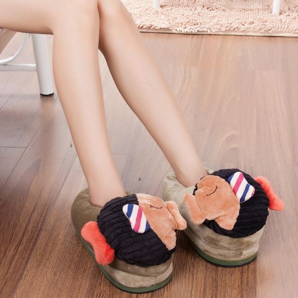

face fish winter cartoon warm home cotton slippers fashion cute, Black;grey