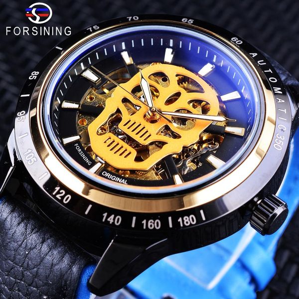 

forsining sport racing golden skull men's automatic watches water resistant luminous hands black blue genuine, Slivery;brown