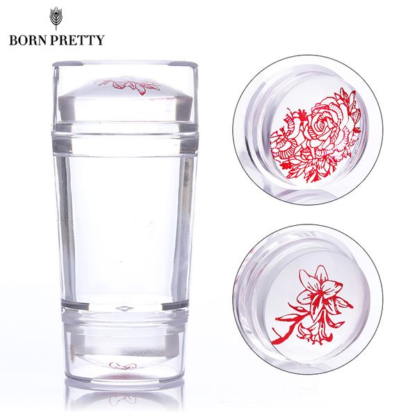 

double head silicone nail stamper clear green jelly 2.2cm 2.7cm manicure head with scraper nail art stamping tool set, White
