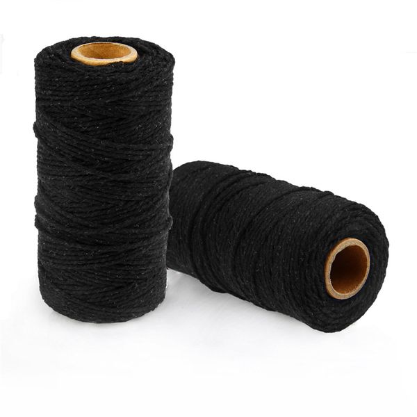 

2mm 100 yards/roll cotton baker rope colorfull twine cord for handmade accessories christmas decoration gift diy wrapping, Black;white