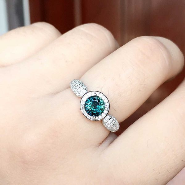

natural blue sapphire stone ring natural gemstone ring 925 sterling silver trendy elegant wealth round women's party jewelry, Golden;silver
