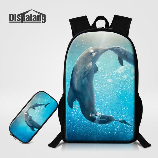 

backpack pencil case 2 pcs/set animal shark dolphin backpacks for primary students children travel shoulder bag knapsack mochila rugtas pack