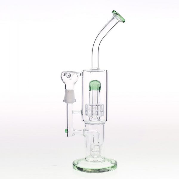 

2018 New Glass Bong Blue Green thick basic Smoking Pipes with Bowl Handmade Glass Water Pipe Two Function Dab Rigs