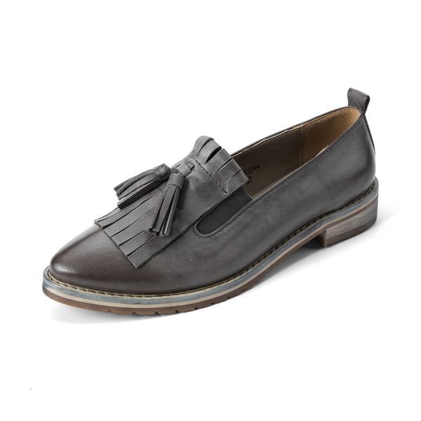 

nice british style genuine leather shallow mouth women shoes fashion tassel vintage ladies oxfords shoes, Black