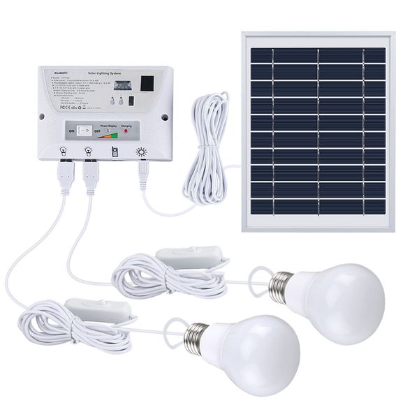2019 Solar Panel Lighting Kit Solar Home Dc System Usb Solar Charger With 2 Led Light Bulbs Emergency Light Usb Port With Cellphone Chargers From