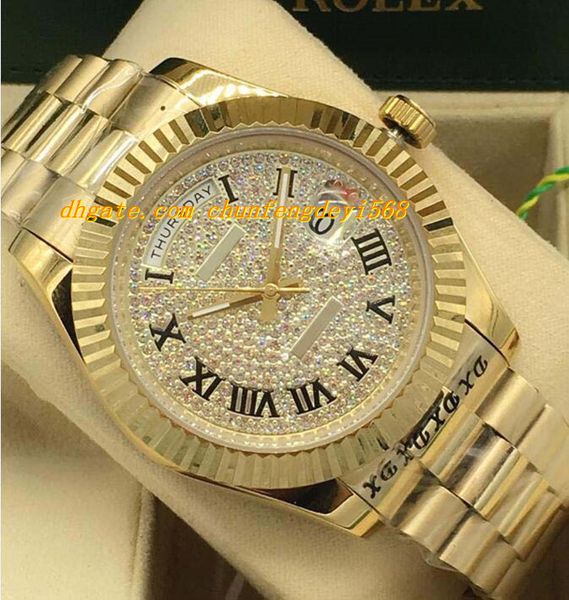 

luxury watches 2 style 18k yellow gold diamond dial 41mm fluted bezel automatic fashion brand men's watch wristwatch, Slivery;brown