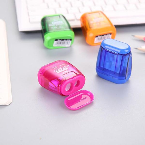 

double holes plastic pencil sharpeners candy color transparent standard pencil cutting machine stationery office school supplies