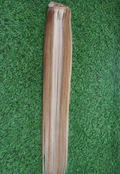 Farbe 8/613 Brasilianisches reines Haar, gerade Clip-in-Echthaarverlängerungen, 7 Stück, doppelter, starker Schuss, 100 g, reine, dicke Clip-in-Haarverlängerung