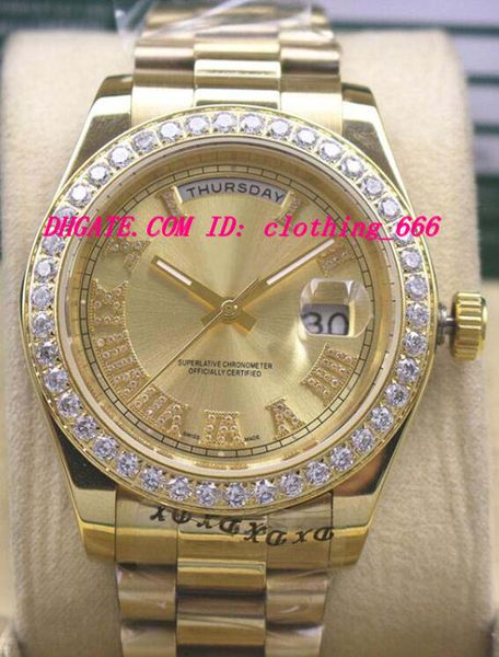 

luxury watches mens 18kt gold date 6 colour dial roman 118348 diamond bezel 41mm automatic fashion brand men's watch wristwatch, Slivery;brown