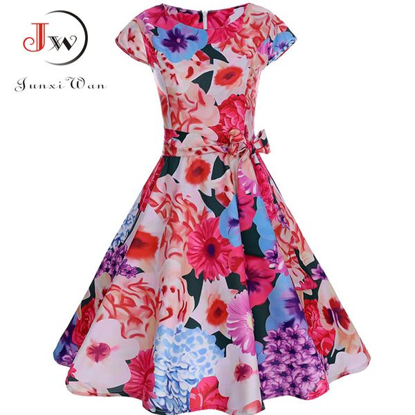 

2018 summer dress women short sleeve audrey hepburn 50s 60s vintage dress floral print elegant party dresses sundress vestido, White;black