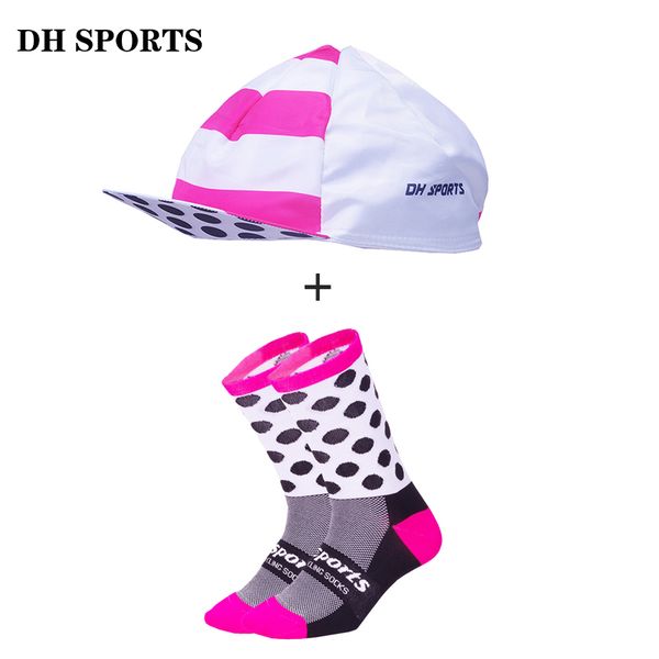 

dh sports new professional cycling socks with caps men women quality bicycle hat racing bike sock cap compression running socks, Black