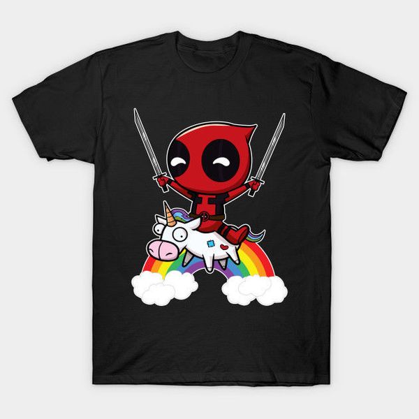

new deadpool - riding a unicorn kids youth t-shirt size s-3x discount new short sleeve plus size t-shirt, White;black