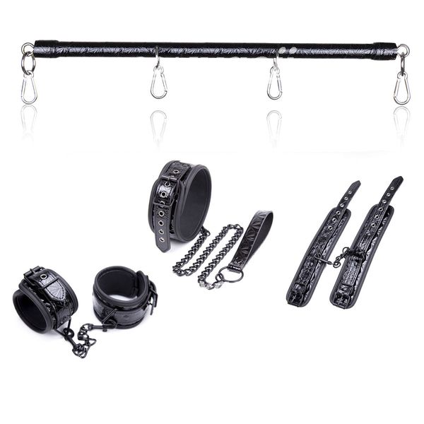 Bondage Fantasy Spreader Bar Manette Caviglia Polsini Restrizioni Collo Collare Guinzaglio set #T87