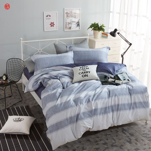 Home Textile Man Bedding Set 100 Cotton Grid Duvet Cover Set Queen
