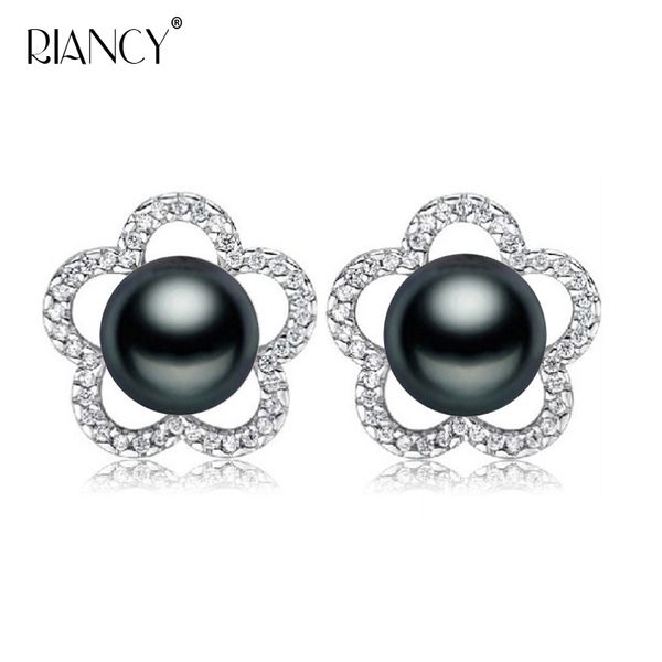 

100% 925 sterling silver black birthday sunshine pearl earrings for women female wedding fashion earring jewelry making, Golden;silver
