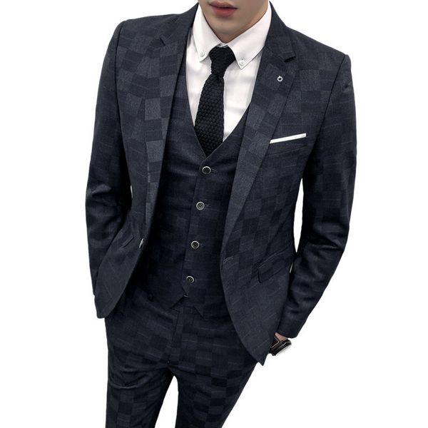 

шаблон плед костюмы для мужчин 3 шт костюм homme mariage синий 3 цвета курение masculino тонкий костюм бизнес мужские платья костюмы, White;black