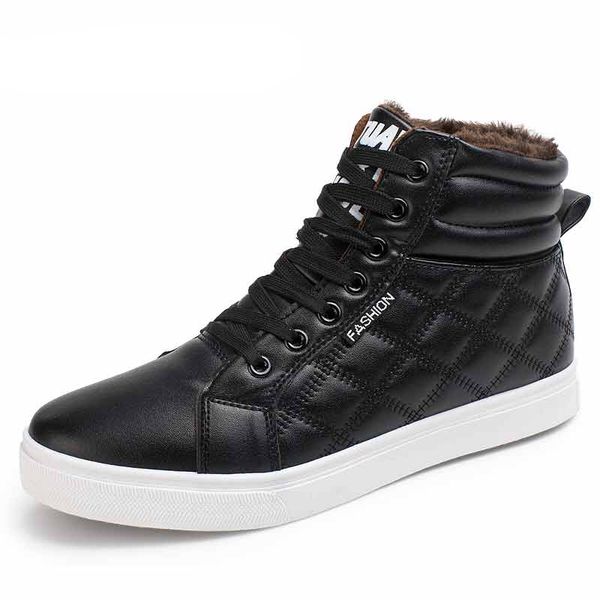 

new men shoes fashion warm fur winter men leather boots waterproof snow boots footwear high canvas casual shoes men, Black