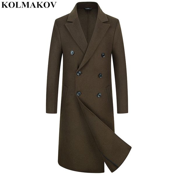 

kolmakov men's clothing 2018 new men's woolen coats x-long autumn winter classic business casual overcoats for men slim fit coat, Black