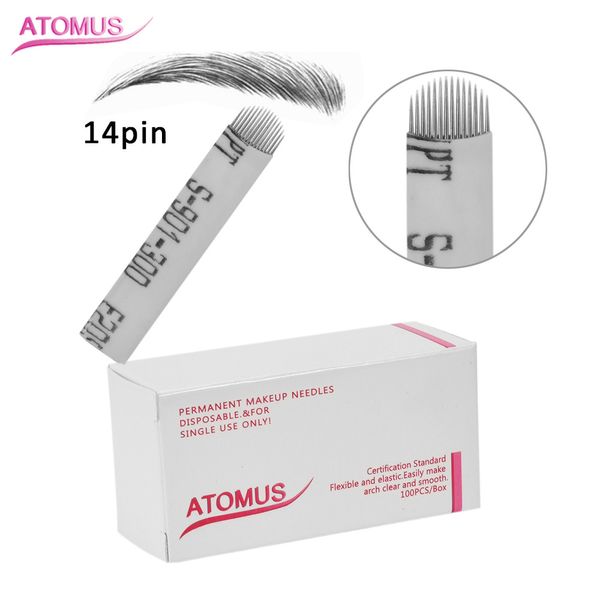 100pcs laminas tebori microblading 14 U 19U 12U 16U 18U SHAPE TATTOO ACULAS AGULHA MAQUIAGEM definitivamente