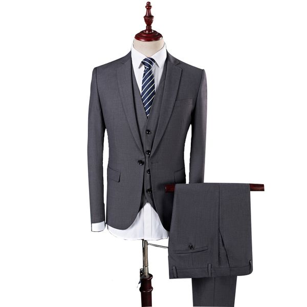 

grey men suits wedding groom tuxedos 3 pieces (jacket+pants+vest) slim fit bridegroom suits man blazer business prom wear, Black;gray