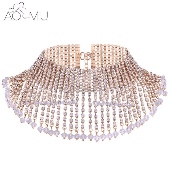 

whole saleaomu chunky statement necklace for women paved crystal neck bib collar choker necklace maxi jewelry golden silver colors bijoux