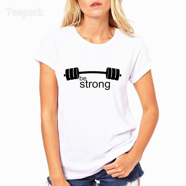 

be strong fitness barbell fashion summer women t-shirt short sleeve clothing o-neck t shirt for women hwp4201, White