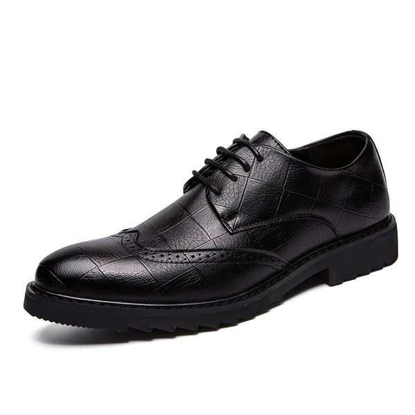 

mens formal dress brogue leather shoes men pointed toe wedding oxford shoes for men fashion designer carved shoes mens oxfords, Black