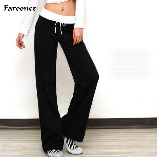 

faroonee wide leg casual pants for women elastic waist loose home indoor straight trousers female solid loose straight pantsq670, Black;white