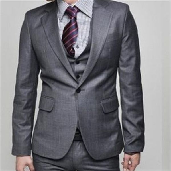 

custom made slim fit grey groom tuxedos notch lapel man suits groomsman men wedding suit ( jacket+pants+vest+tie, White;black