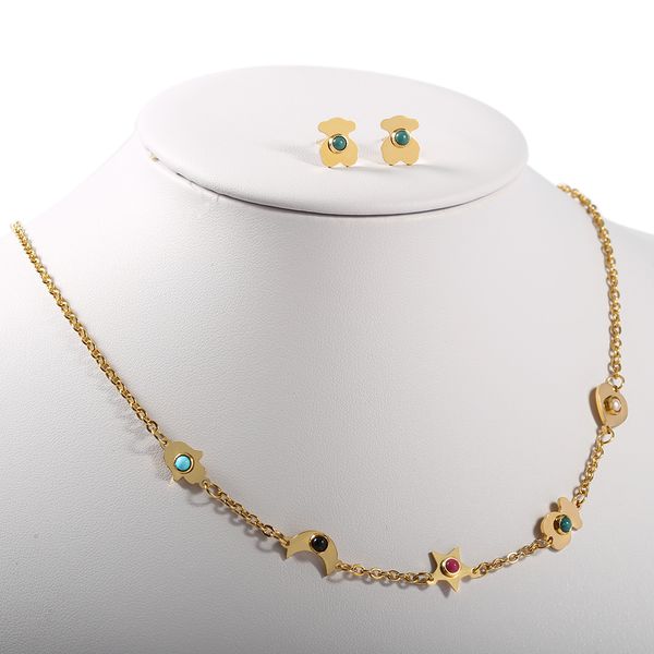 

Chain Bear Necklace Stainless Steel Necklace Jewelry Set With Nud Silver PCS8003