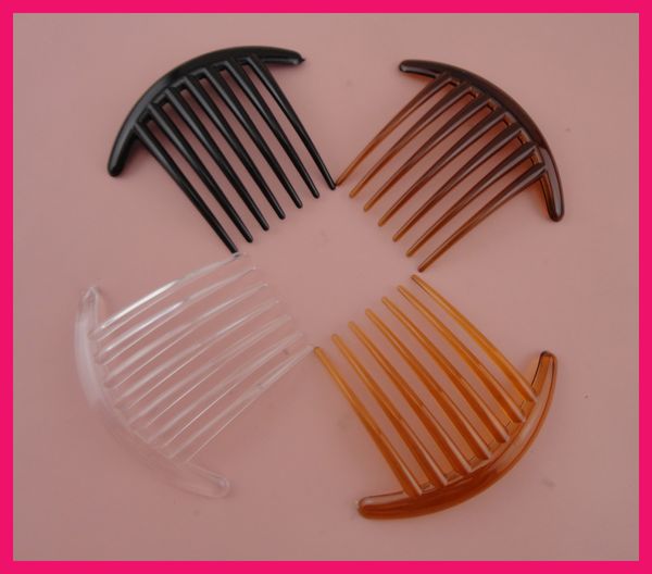 

10pcs 8.5cm*10.5cm assorted colors plain big 7teeth plastic hair combs for long hairs handmade diy hair accessories,bridal side comb, Golden;white