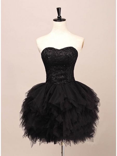 

sweetheart lace beading tiered short cocktail dresses vestido de festa fashion black organza mini homecoming party dress prom gowns
