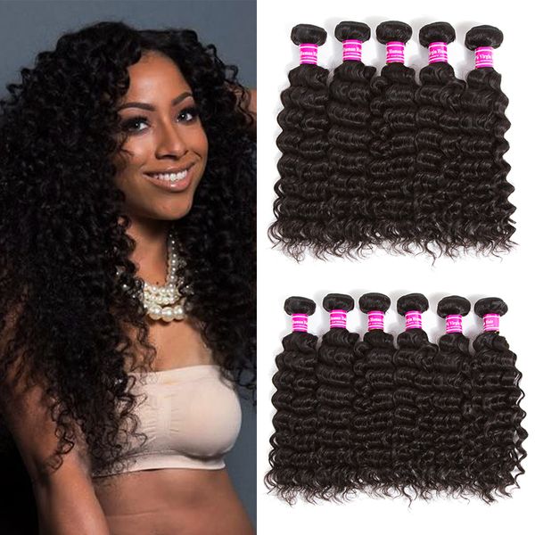 

класс 8а бразильские девственные волосы глубокая волна пучки индийский малайзийский перуанский влажные и волнистые человеческие волосы расши, Black