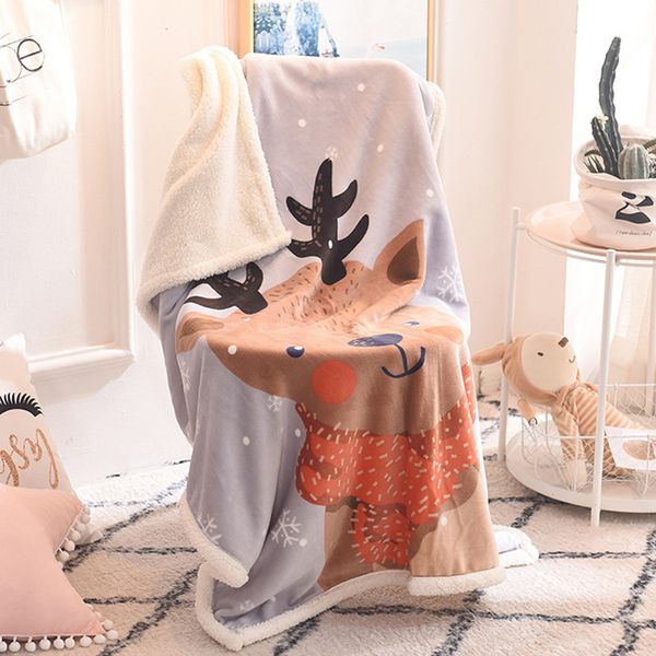 

spring autumn wool blanket flannel cashmere warm blanket fleece cartoon warm soft throw on sofa bed child christmas elk blankets