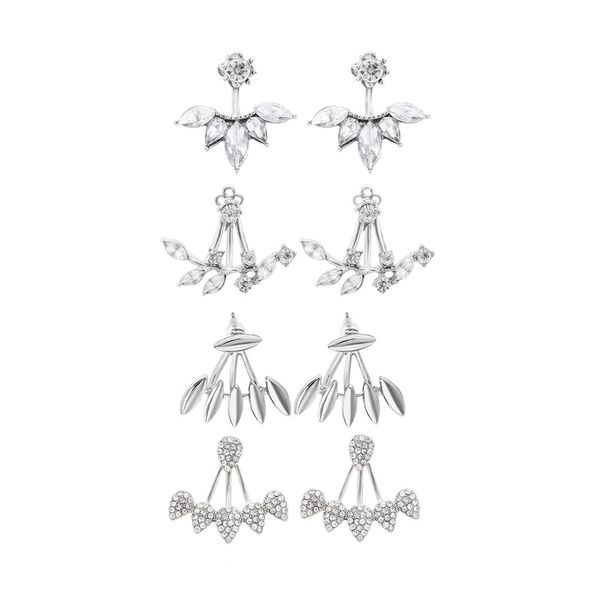 

4 pair flower lotus stud earring sets for women water drop ear jacket for women simple jewelry, Golden;silver