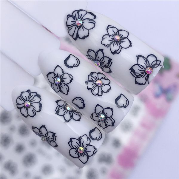 

wuf 1 pc retro nail designs 3d diy sticker nails charm black flowers nail art sticker thin adhesive decor manicure slice