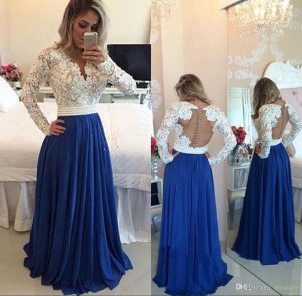 

vintage sheer long prom party dresses with illusion long sleeves v neck lace chiffon zipper button formal evening celebrity gowns, Black