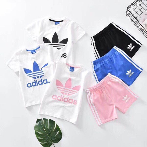 

summer 2018 new pattern catamite suit korean in children full cotton short sleeve suit twinset, White