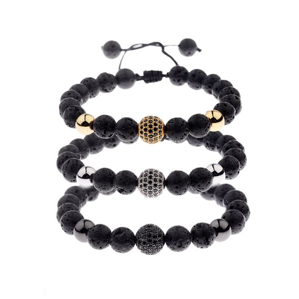 

amader charm men lava bead bracelets men ball black zircon rope braided luxurious bracelet adjustable pulseras wholesale 2017