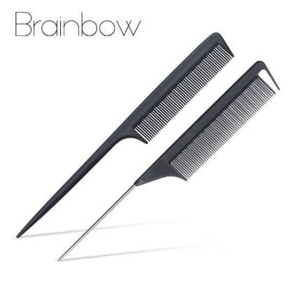 Brainbow 2 pcs pente de cabelo fino pente de metal pino anti-estático escova de cabelo carbono profissional pro salão ferramentas de estilo cabeleireiro