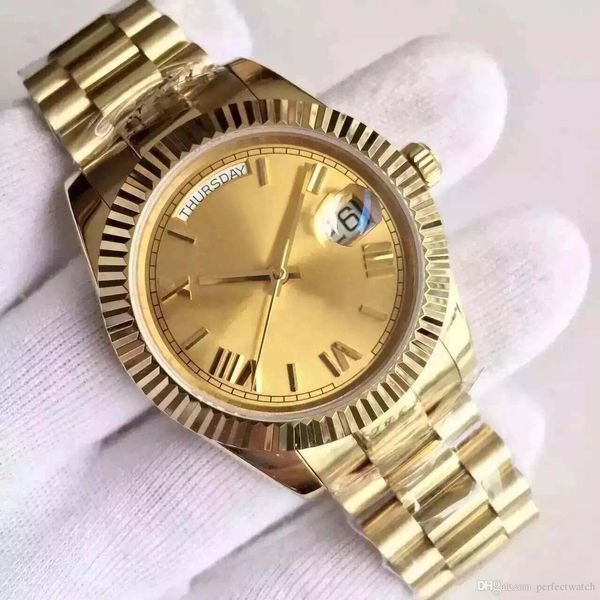 

2017 new 18 ct gold daydate 40mm self-winding mechanical movement silver dial bezel sapphire original clasp mens watch, Slivery;brown