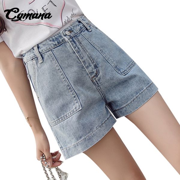 

cgmana women denim shorts 2018 new arrival blue high waist short jeans loose female student denim shorts casual, White;black