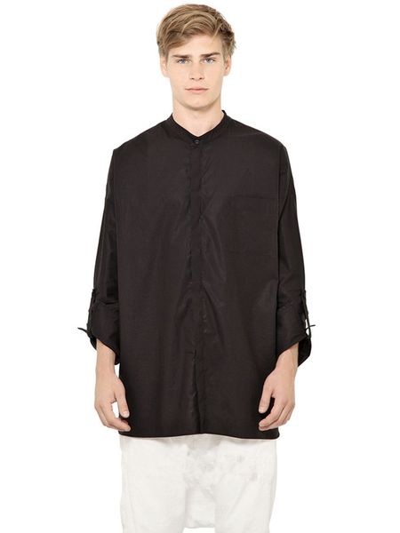 

s-6xl 2018 men's seven - point - sleeved loose collar shirt personality pure color shirt, White;black