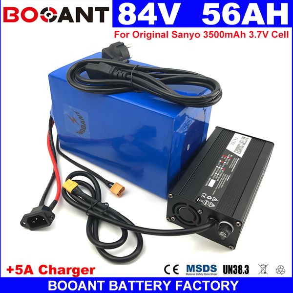 Kostenloser Versand 84V 56AH Lithium-ionen Batterie 3000W 5000W 7000W E-bike Elektrische Batterie 84V für Original Sanyo GA 18650 + 5A Ladegerät